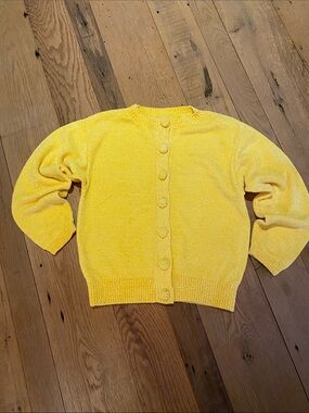Chenille Yellow Crew Cardigan L/S Made in USA Size SMALL